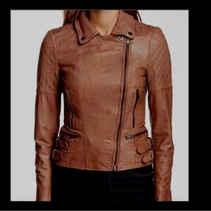 NWT MUUBAA ROKEL LEATHER BIKER JACKET TAUPE BEIGE US 8 (M) UK 12